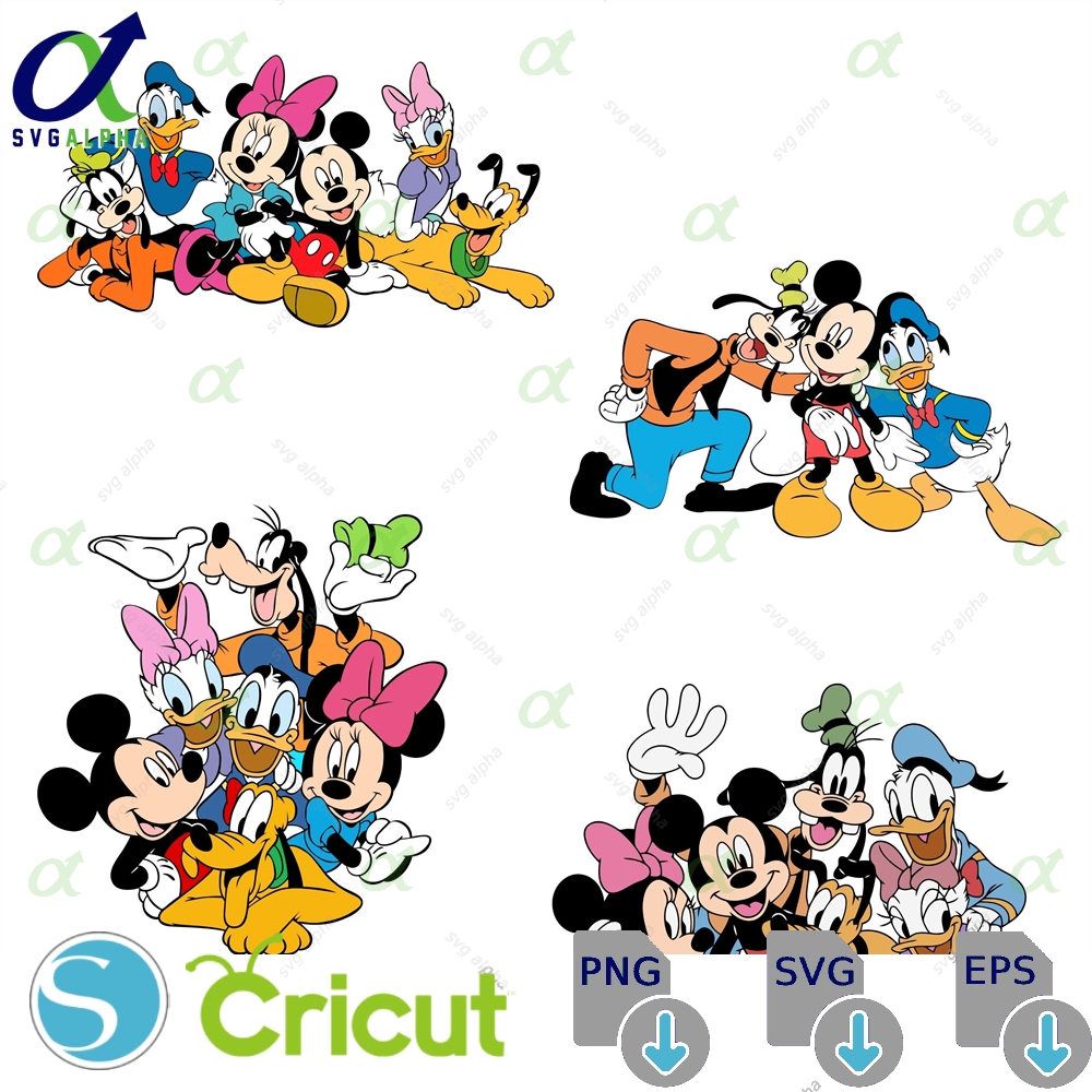 Classic Friends Svg Bundle Cute Mickey Minnie Group Clipart Goofy Pluto Donald Vector Cartoon Family Png Files Dxf Digital Download